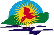 Clip art of a dove flying over a field, highlighted by a sunburst