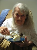 photo of Marjie eating birthday cake